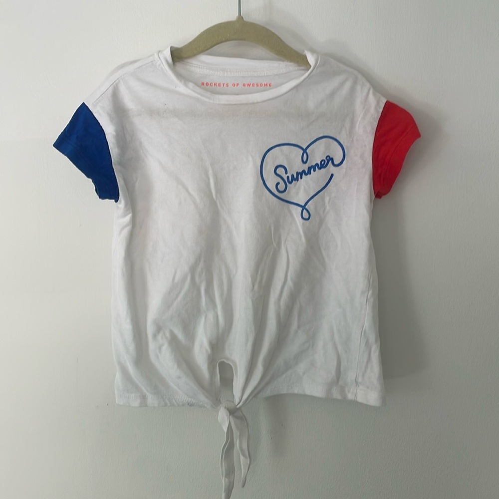 Rockets of awesome girls white tie bottom summer tee shirt size 4-5 years